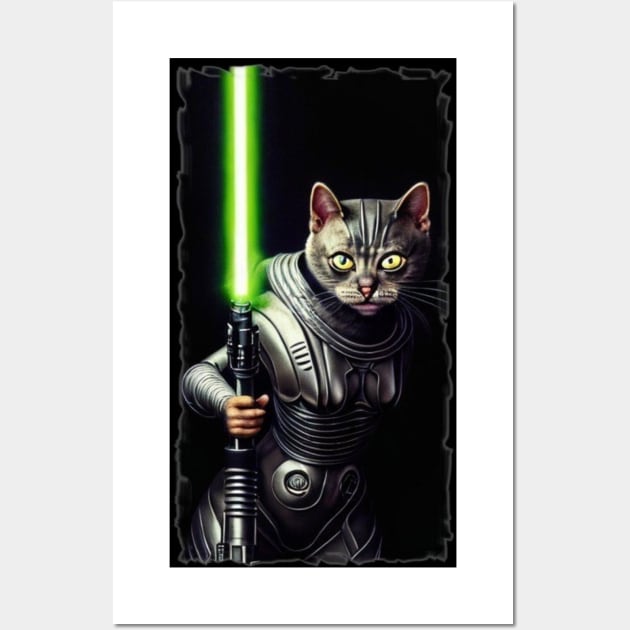 Fun Cat Print ~ AI Art ~ Fantasy Cat ~ Sci-fi Cat ~ Cats with Lightsabers Wall Art by catsnlightsabres